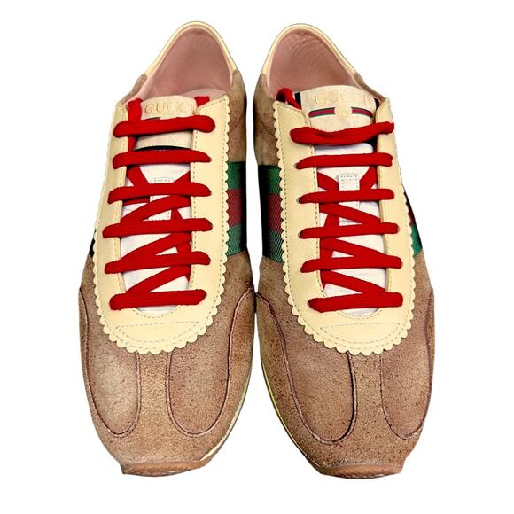 Gucci Men\'s US 9 Brown Suede Web Rocket Sneakers Casual Luxury $750 Retail